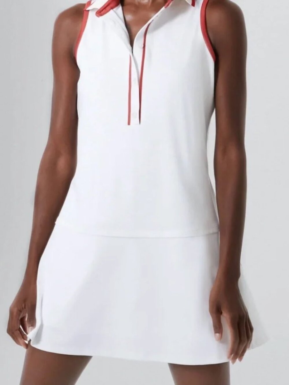 Tnuck Sport Tuckernuck White Drop-Waist Tennis Golf Dress Red Trim - Size L